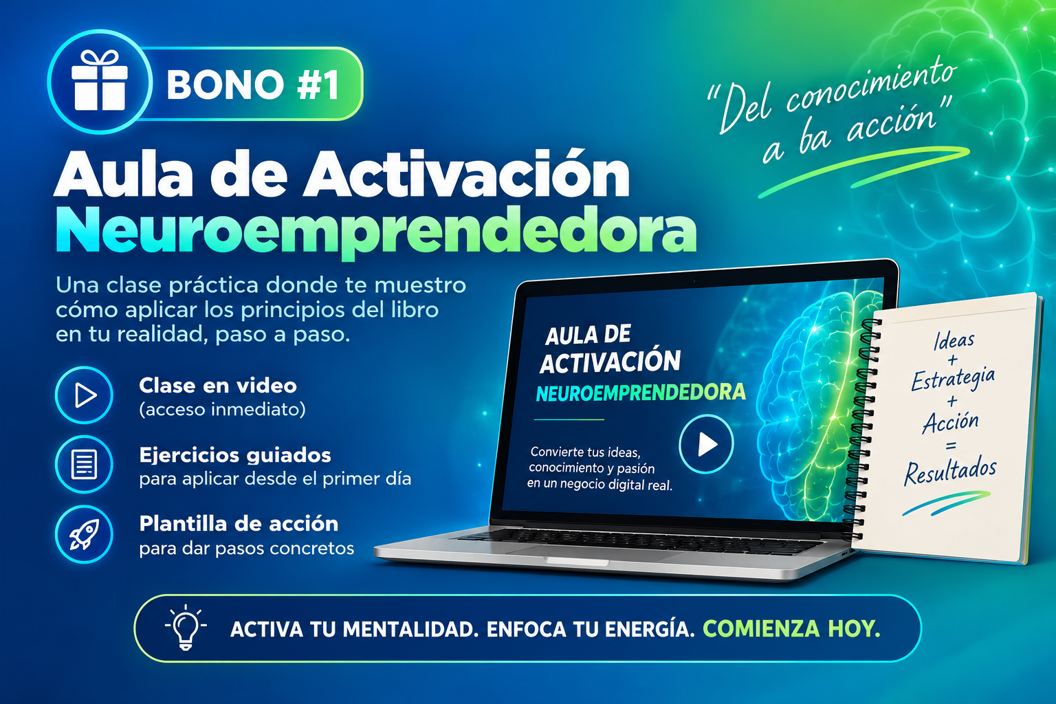 Aula de Activación Neuroemprendedora con clase en video, ejercicios y plantilla de acción