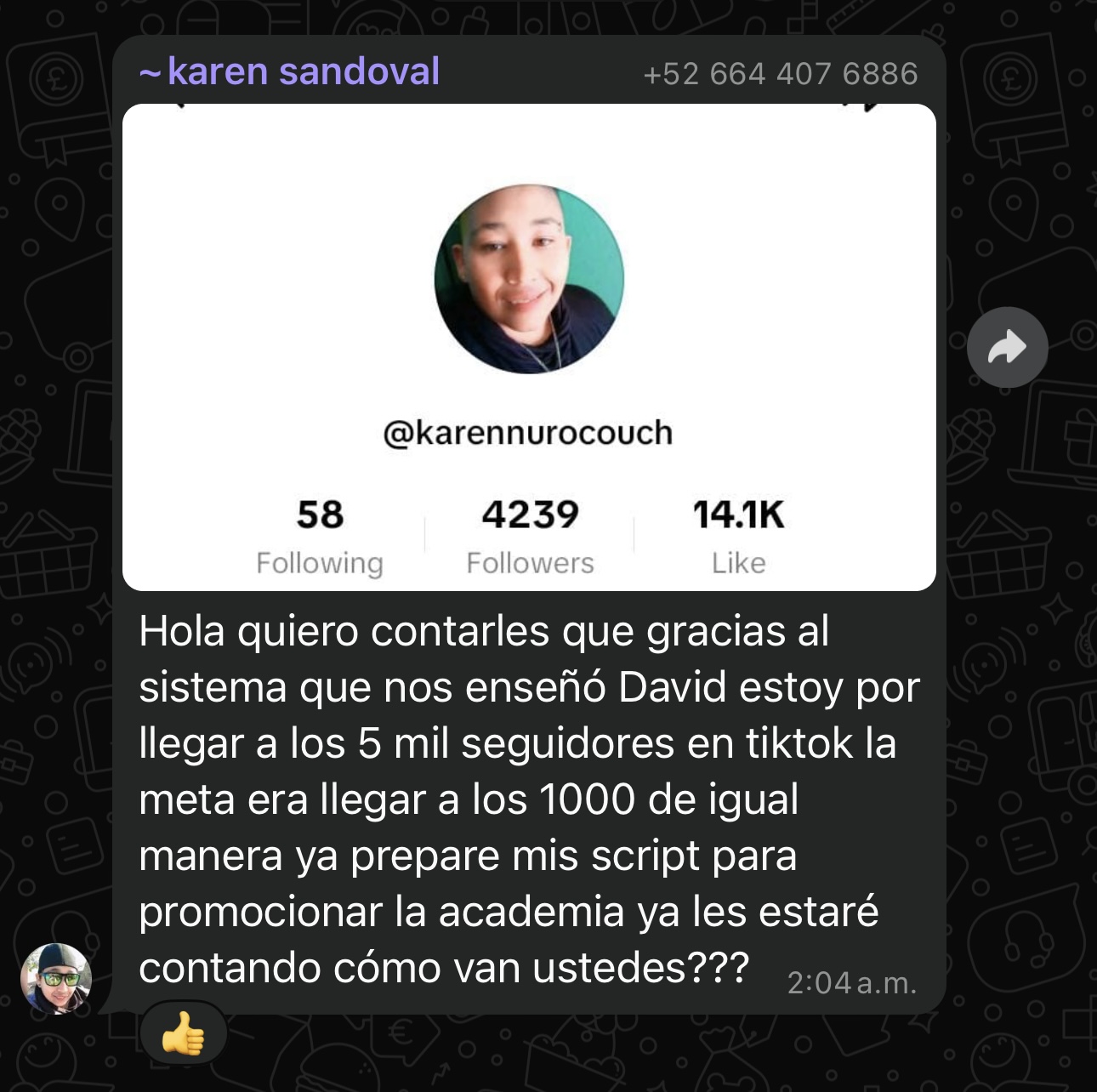 Karen superó los 5 mil seguidores en TikTok
